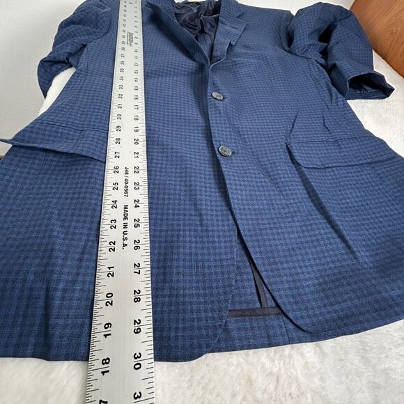 Vintage Robert Talbott Union Made Mens Wool Two-Button Blazer 43R Blue Plaid - Picture 9 of 9